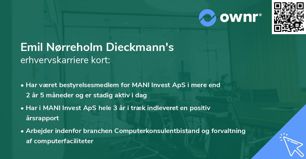 Emil Nørreholm Dieckmann's erhvervskarriere kort