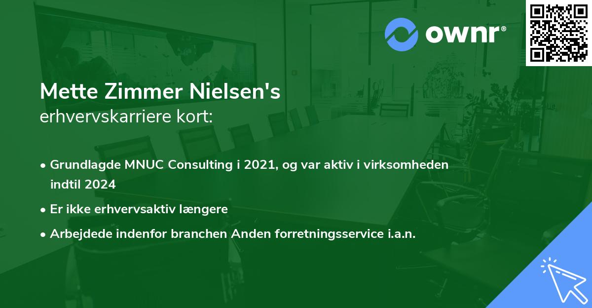 Mette Zimmer Nielsen's erhvervskarriere kort