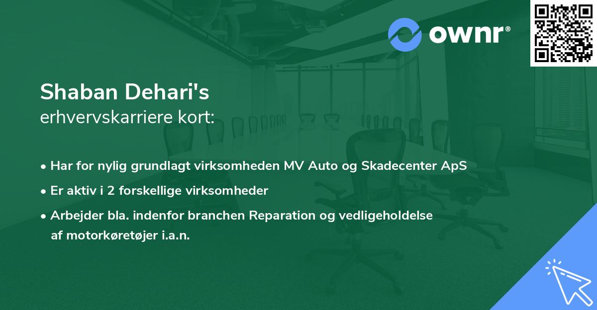 Shaban Dehari's erhvervskarriere kort