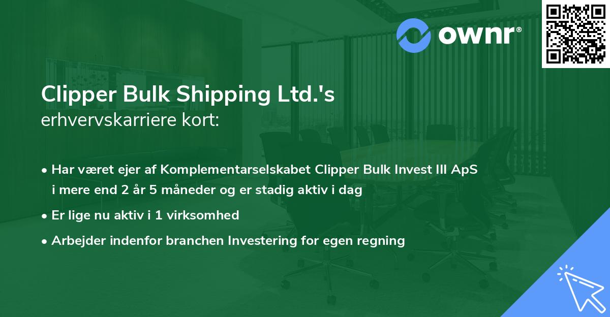 Clipper Bulk Shipping Ltd.'s erhvervskarriere kort