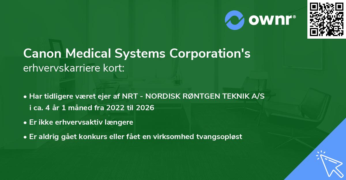 Canon Medical Systems Corporation's erhvervskarriere kort