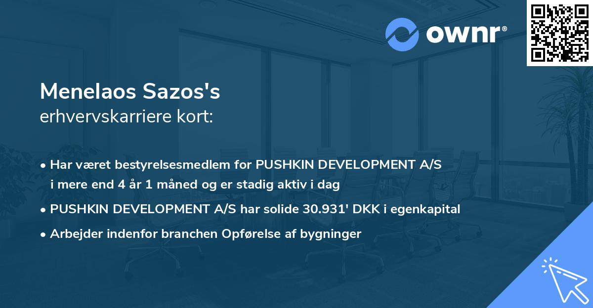Menelaos Sazos's erhvervskarriere kort