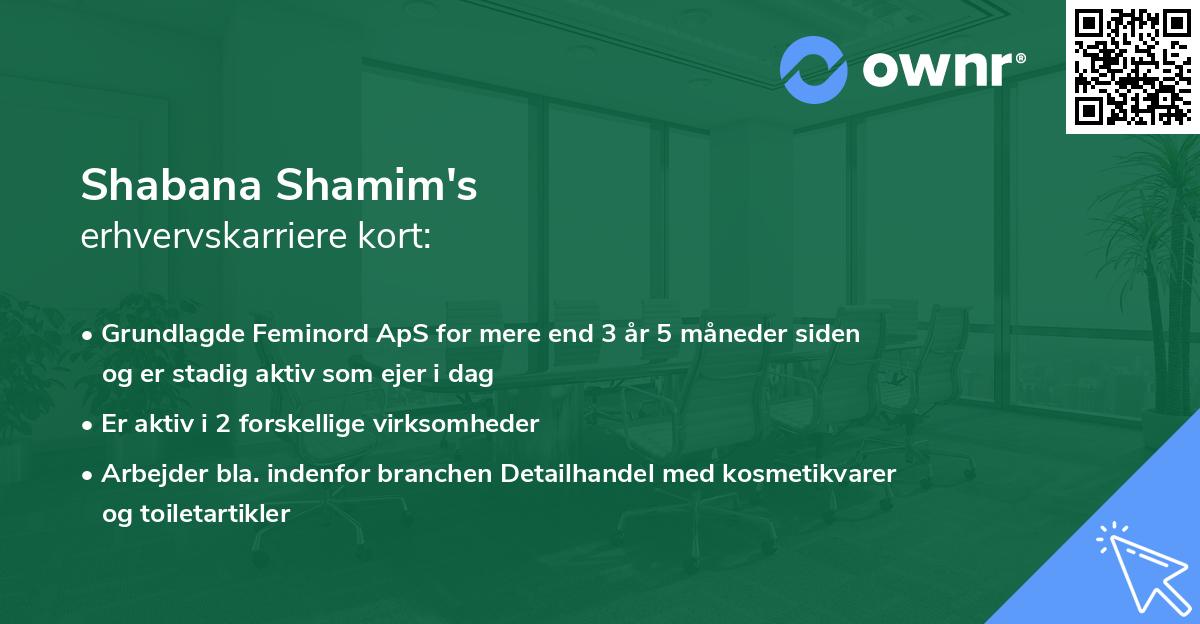 Shabana Shamim's erhvervskarriere kort