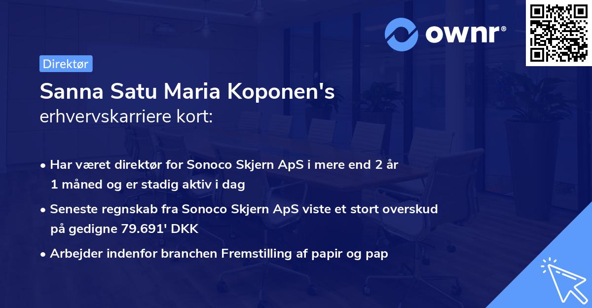 Sanna Satu Maria Koponen's erhvervskarriere kort