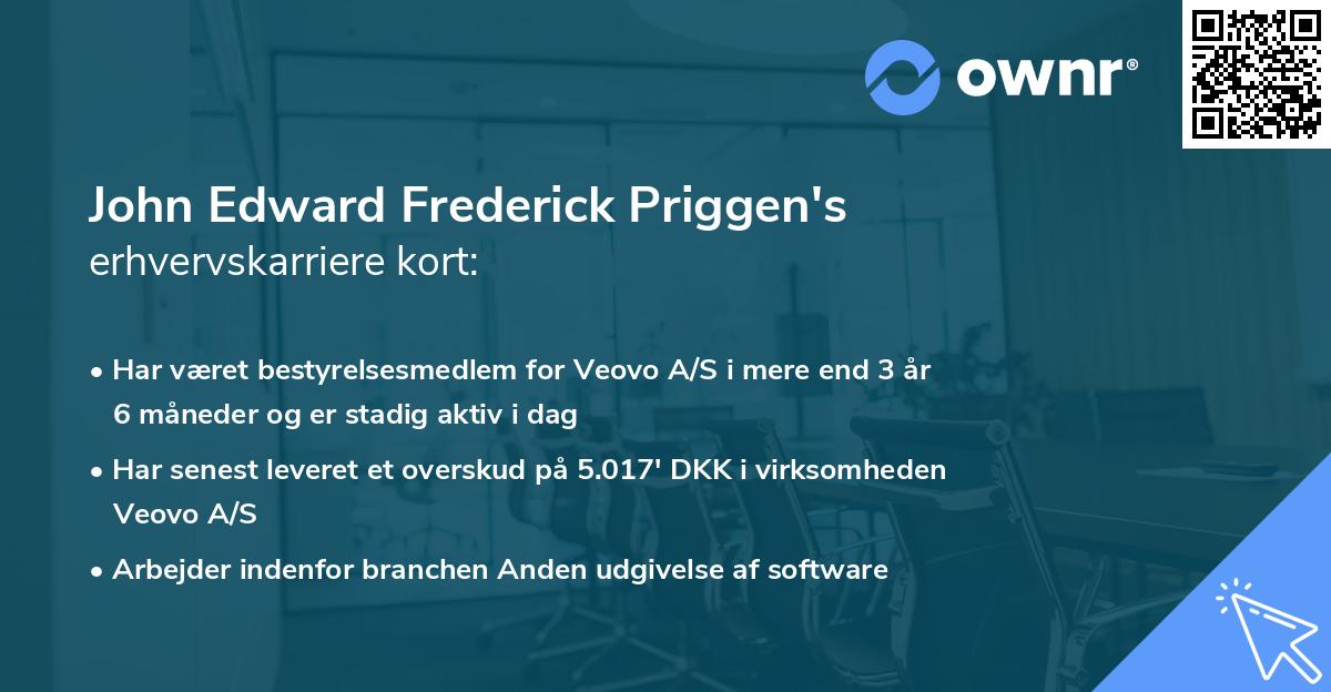 John Edward Frederick Priggen's erhvervskarriere kort