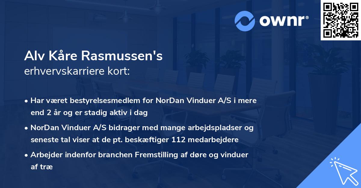 Alv Kåre Rasmussen's erhvervskarriere kort