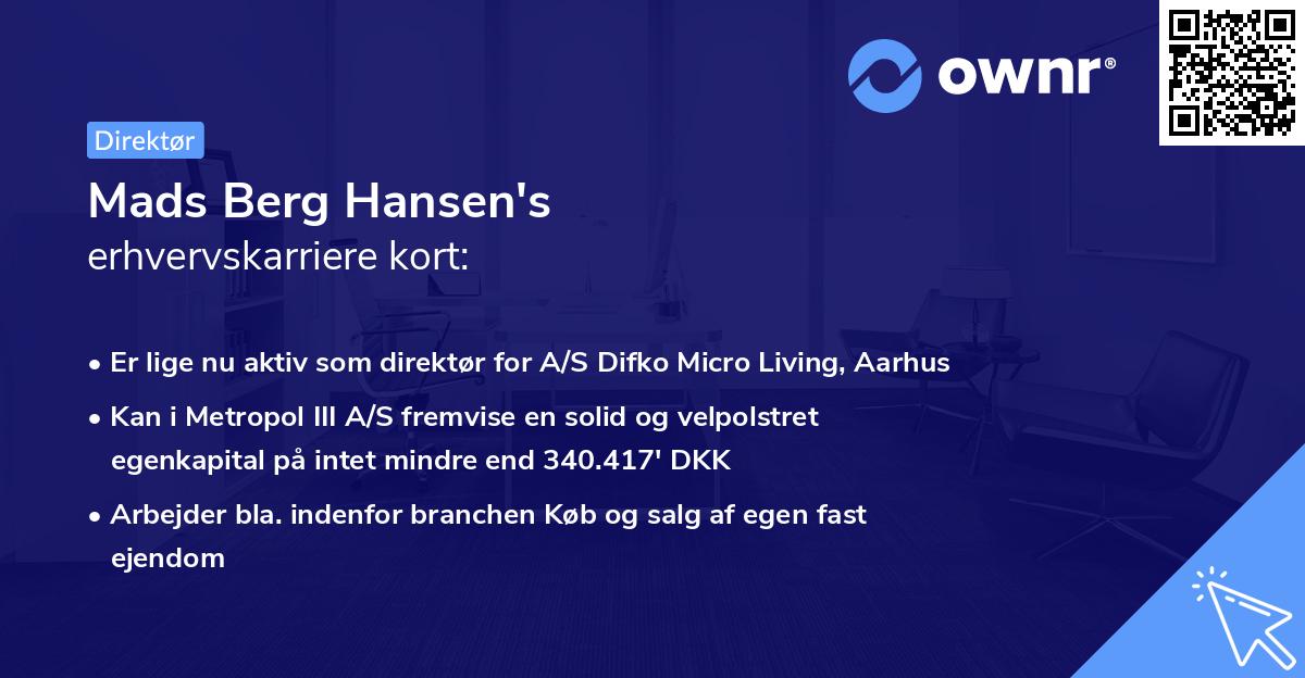 Mads Berg Hansen's erhvervskarriere kort