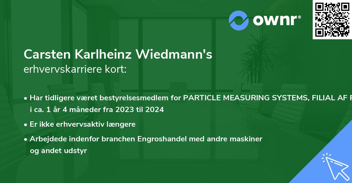 Carsten Karlheinz Wiedmann's erhvervskarriere kort