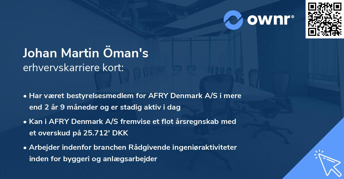 Johan Martin Öman's erhvervskarriere kort