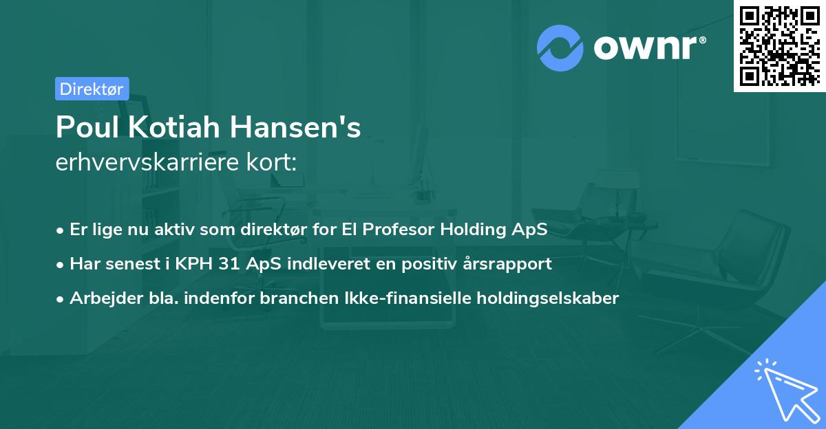 Poul Kotiah Hansen's erhvervskarriere kort