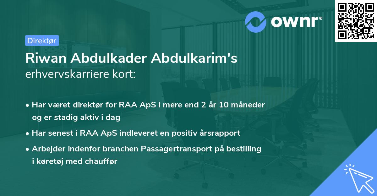 Riwan Abdulkader Abdulkarim's erhvervskarriere kort