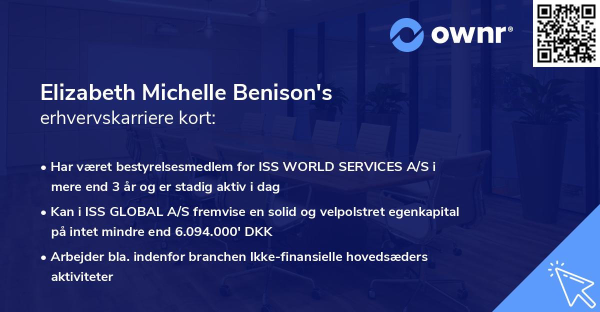 Elizabeth Michelle Benison's erhvervskarriere kort