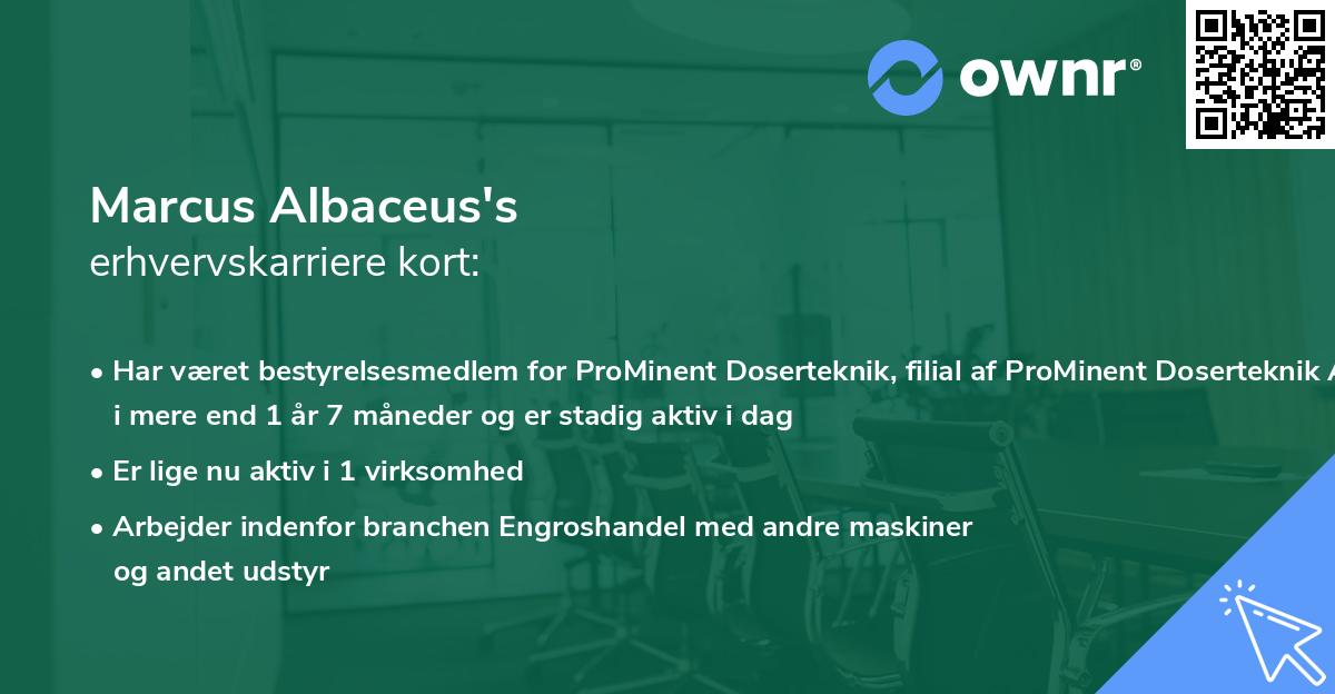 Marcus Albaceus's erhvervskarriere kort