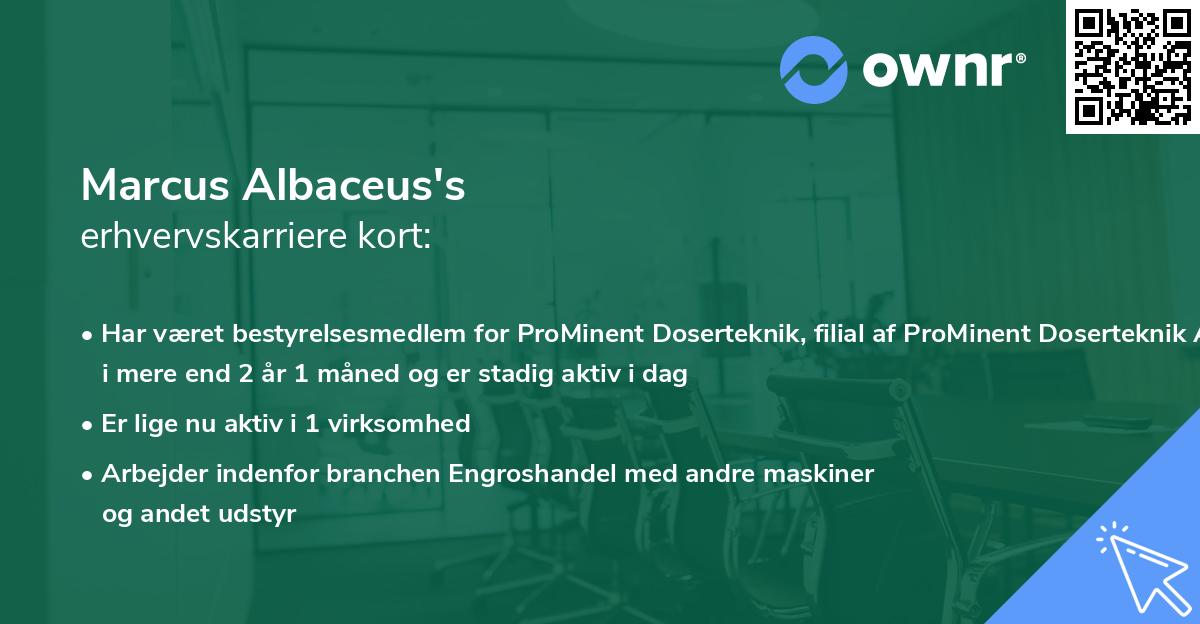 Marcus Albaceus's erhvervskarriere kort