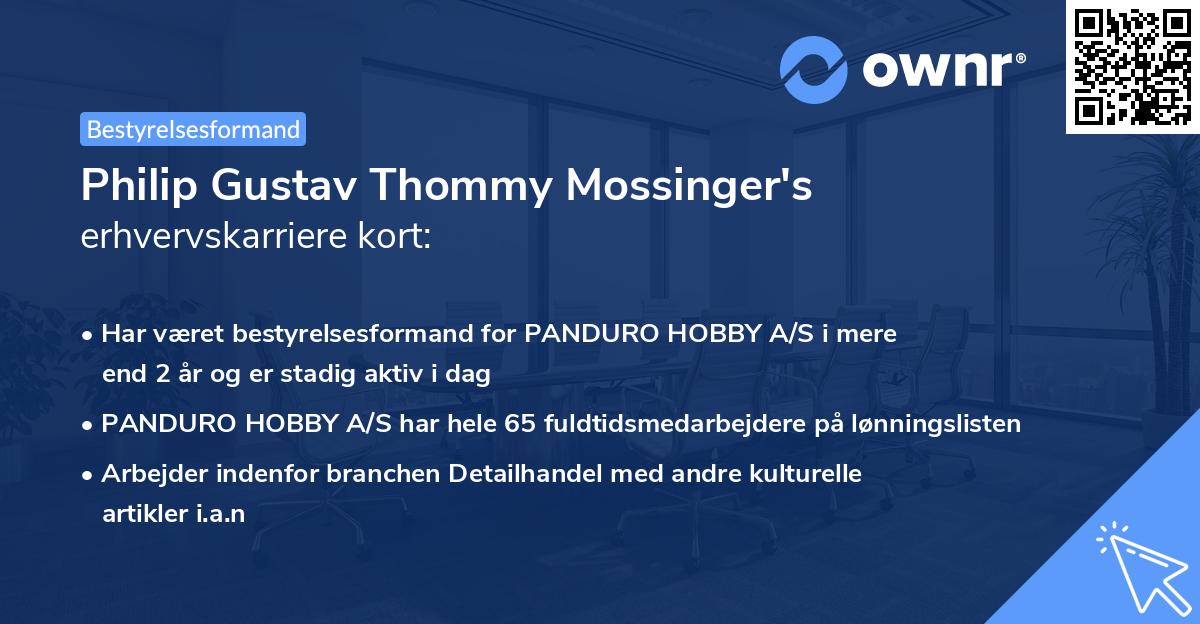 Philip Gustav Thommy Mossinger's erhvervskarriere kort
