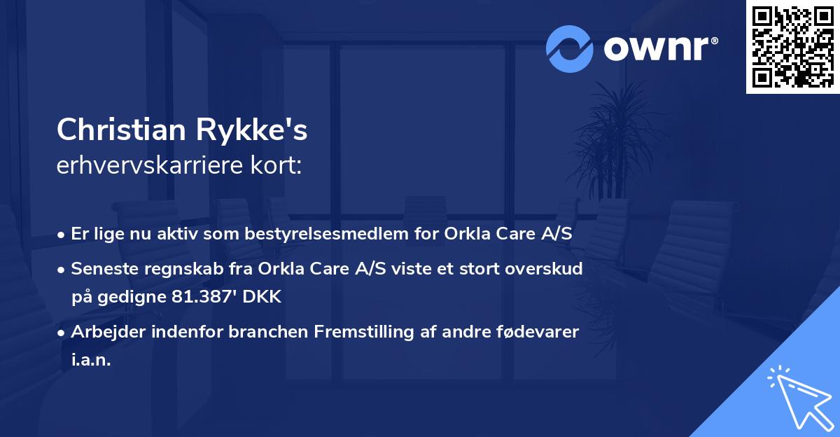 Christian Rykke's erhvervskarriere kort