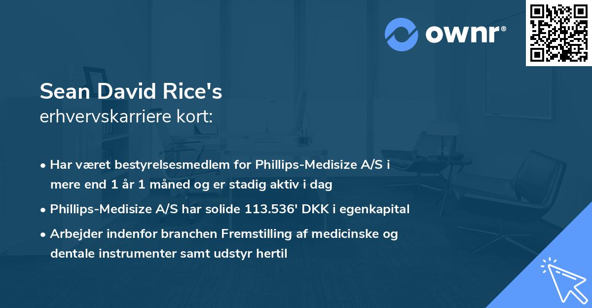 Sean David Rice's erhvervskarriere kort