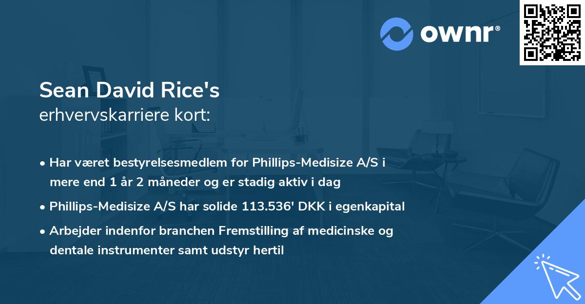 Sean David Rice's erhvervskarriere kort