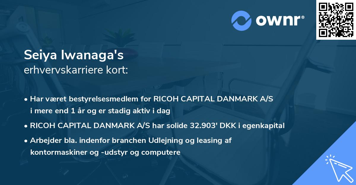 Seiya Iwanaga's erhvervskarriere kort