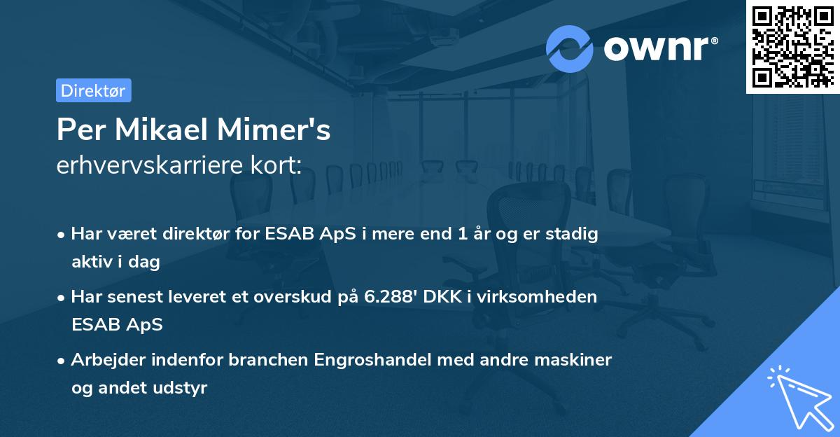 Per Mikael Mimer's erhvervskarriere kort