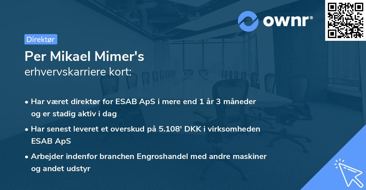 Per Mikael Mimer's erhvervskarriere kort
