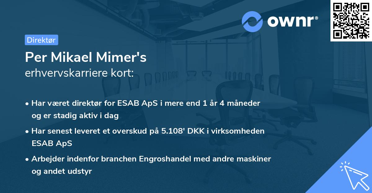 Per Mikael Mimer's erhvervskarriere kort