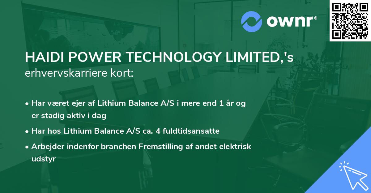 HAIDI POWER TECHNOLOGY LIMITED,'s erhvervskarriere kort