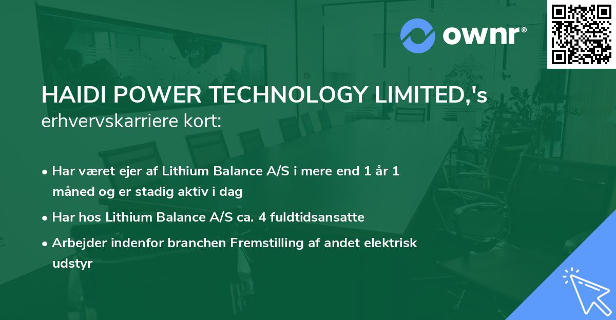 HAIDI POWER TECHNOLOGY LIMITED,'s erhvervskarriere kort