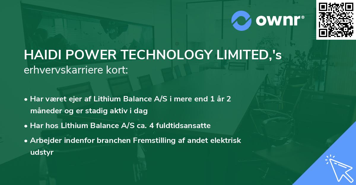 HAIDI POWER TECHNOLOGY LIMITED,'s erhvervskarriere kort