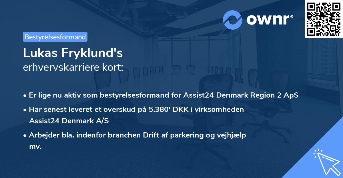 Lukas Fryklund's erhvervskarriere kort
