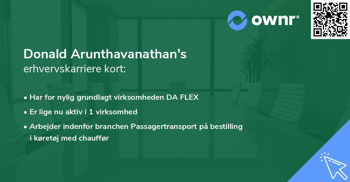 Donald Arunthavanathan's erhvervskarriere kort