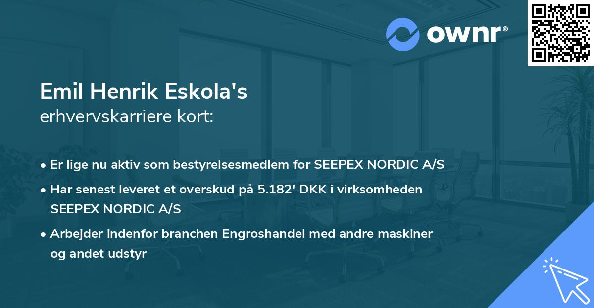 Emil Henrik Eskola's erhvervskarriere kort