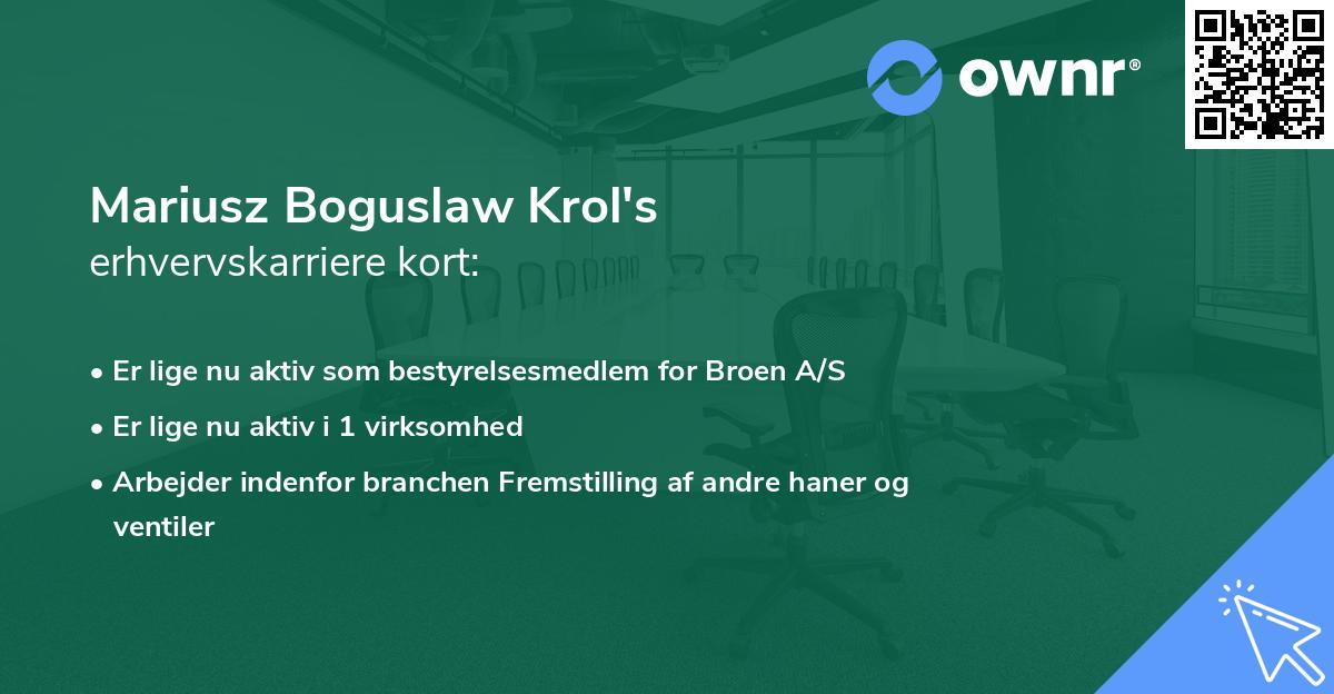 Mariusz Boguslaw Krol's erhvervskarriere kort