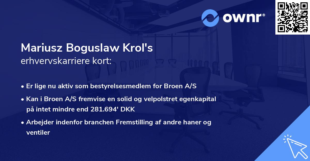 Mariusz Boguslaw Krol's erhvervskarriere kort