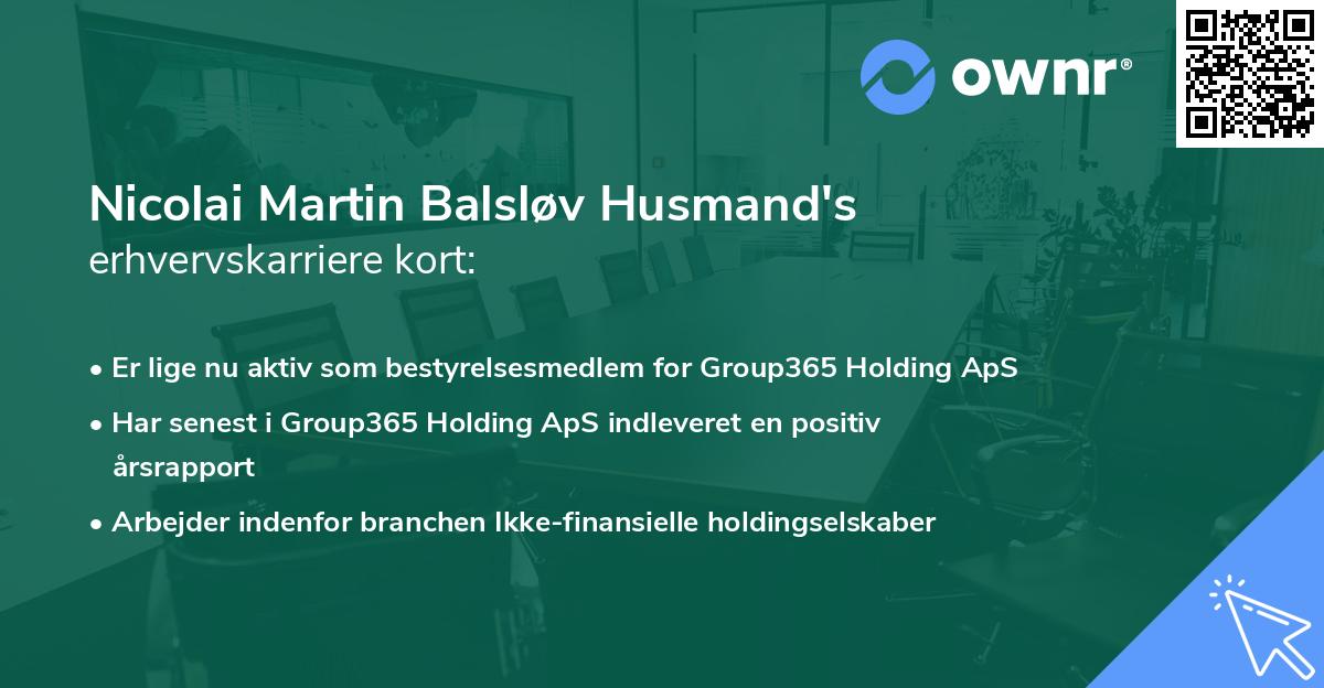 Nicolai Martin Balsløv Husmand's erhvervskarriere kort