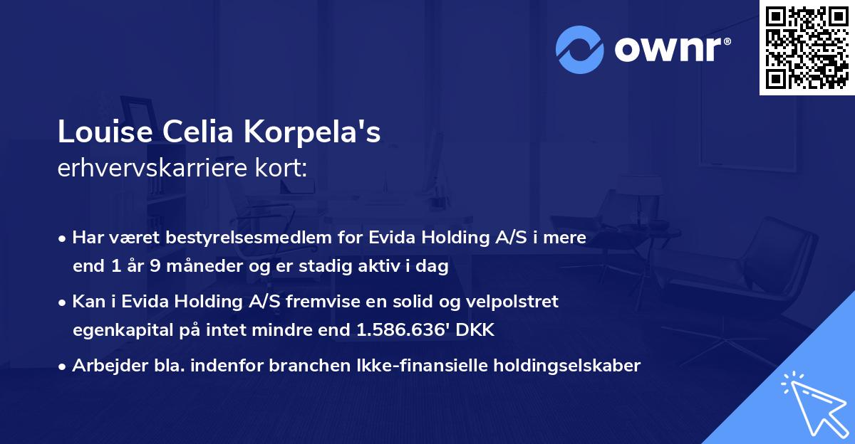 Louise Celia Korpela's erhvervskarriere kort