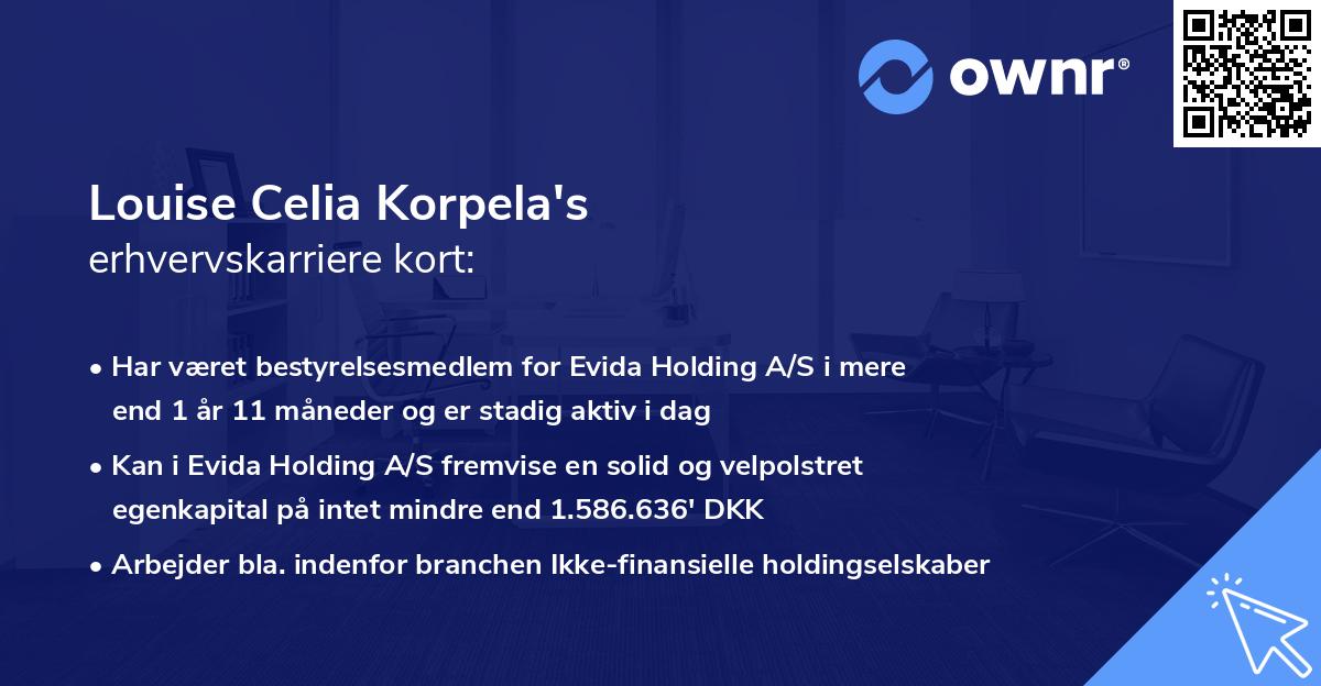 Louise Celia Korpela's erhvervskarriere kort