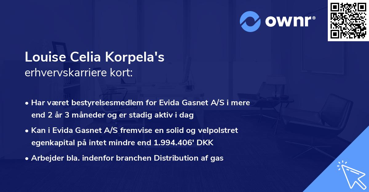 Louise Celia Korpela's erhvervskarriere kort