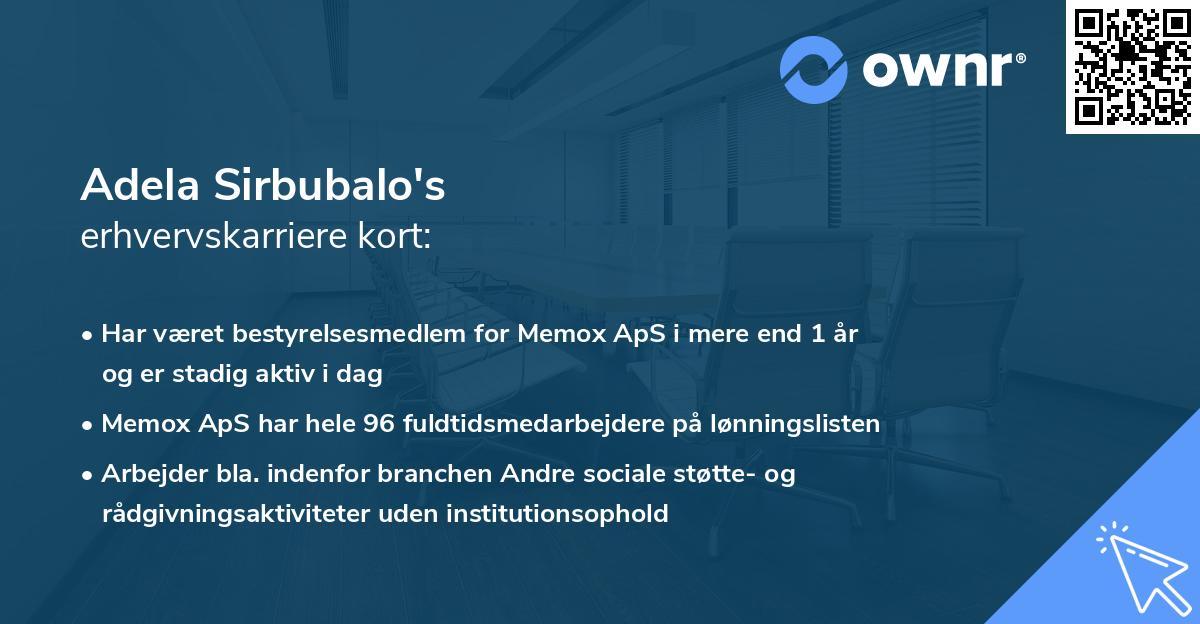 Adela Sirbubalo's erhvervskarriere kort