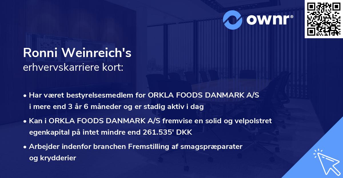 Ronni Weinreich's erhvervskarriere kort