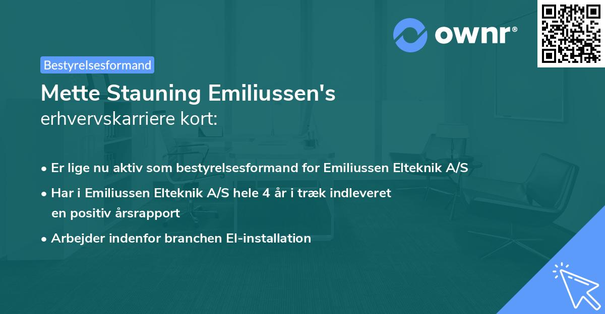 Mette Stauning Emiliussen's erhvervskarriere kort
