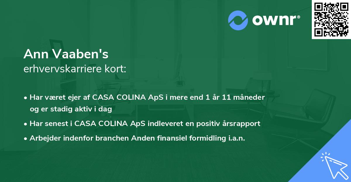 Ann Vaaben's erhvervskarriere kort