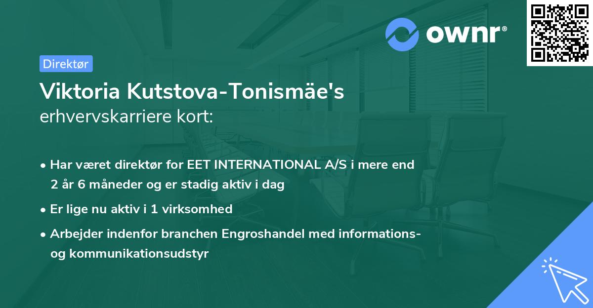 Viktoria Kutstova-Tonismäe's erhvervskarriere kort