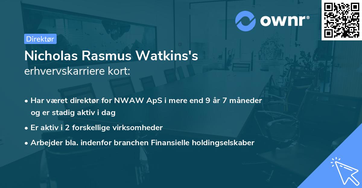 Nicholas Rasmus Watkins's erhvervskarriere kort