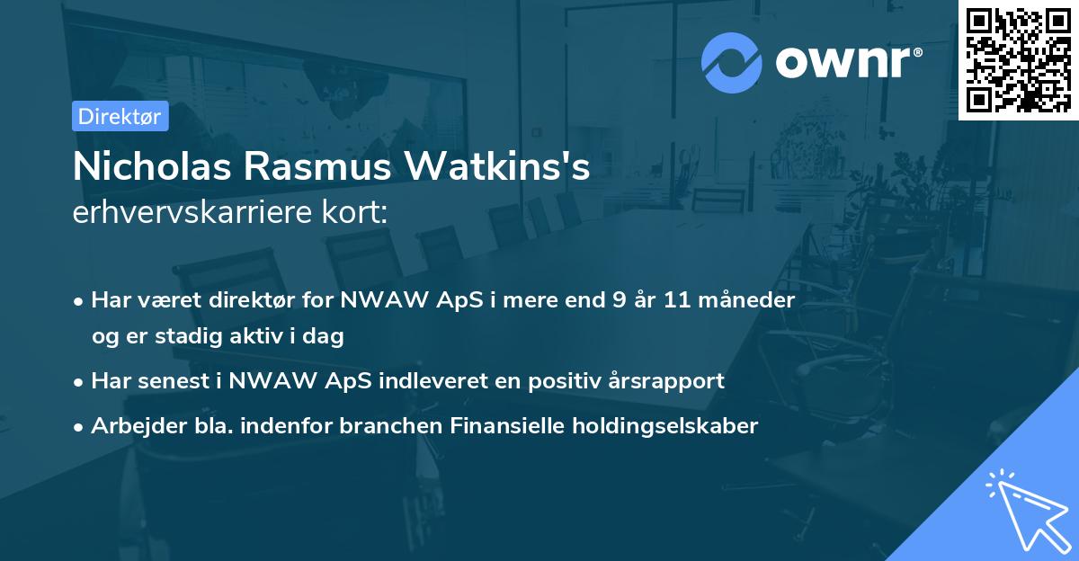 Nicholas Rasmus Watkins's erhvervskarriere kort