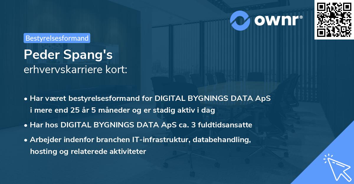 Peder Spang's erhvervskarriere kort