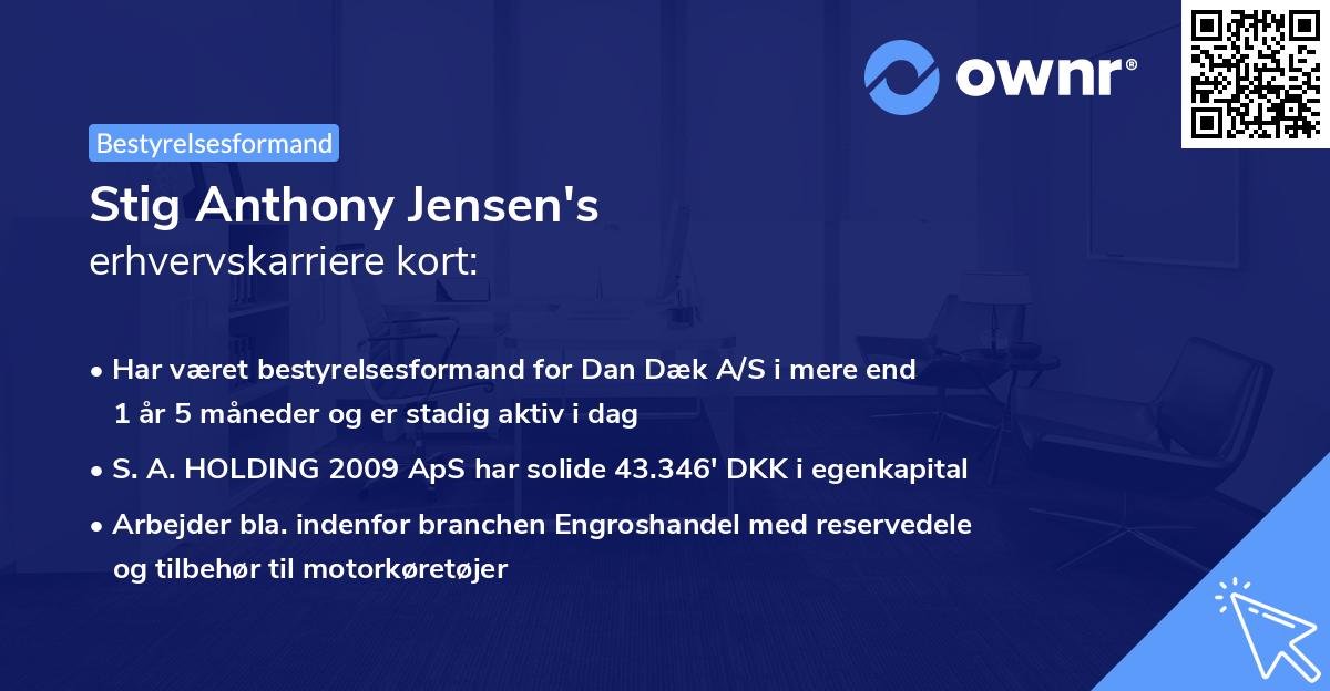 Stig Anthony Jensen's erhvervskarriere kort