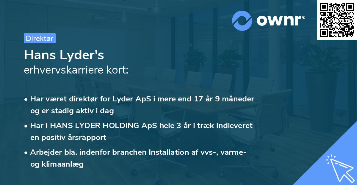 Hans Lyder's erhvervskarriere kort