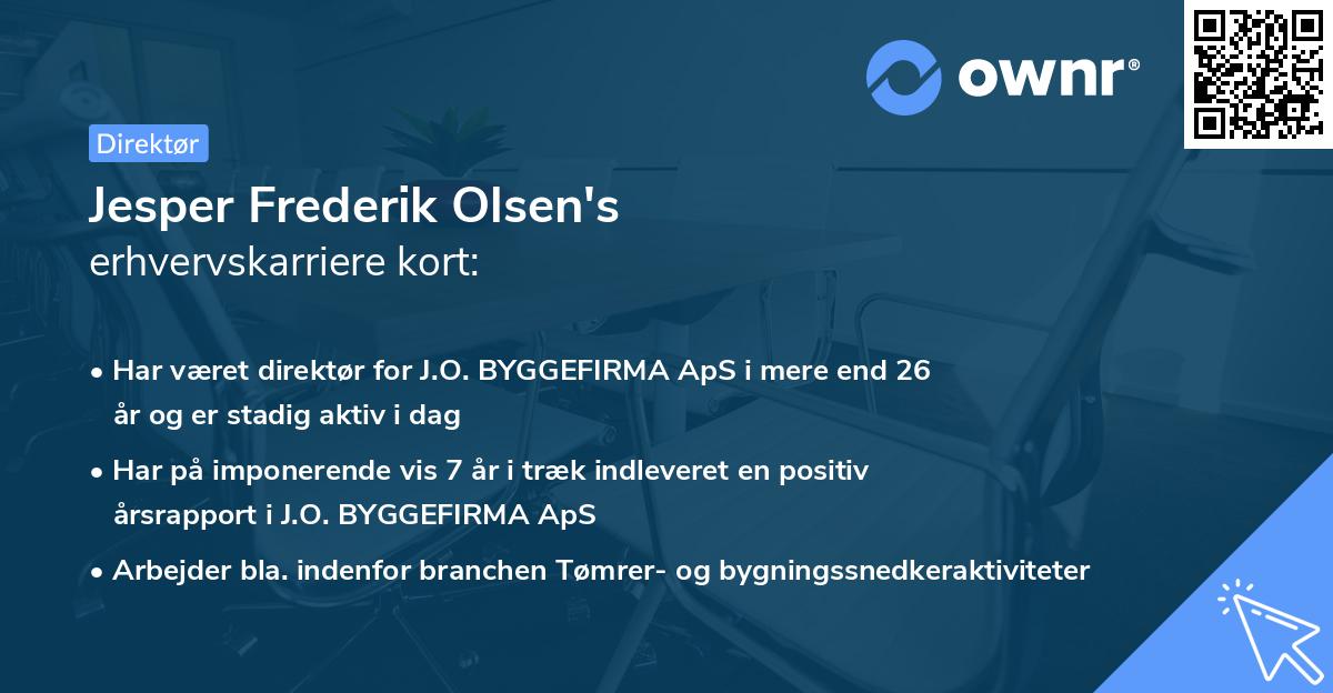 Jesper Frederik Olsen's erhvervskarriere kort