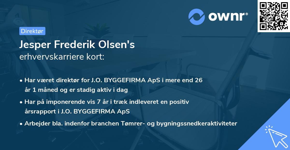 Jesper Frederik Olsen's erhvervskarriere kort